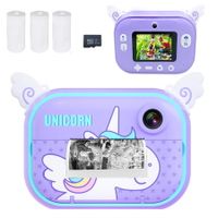 Instant Print Camera Print Photo Selfie Video Digital Camera with Paper Film, 3-12 Years Old Children Mini Learning Toy Camera Gifts for Birthday Holiday Travel