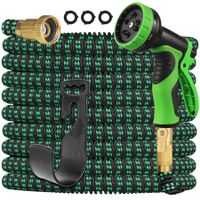 100ft Expandable Garden Hose with 10 Functions Nozzle and 3-Layers Latex Water Hose Leakproof Retractable Garden hose with Solid Fittings (Green)