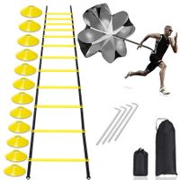 Agility Ladder Training Equipment with 12 Disc Cones 6m length Resistance Parachute for Speed Training, Soccer,Football, Workout, Footwork