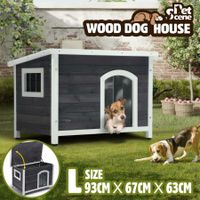 Large Dog House Kennel Cat Pet Puppy Crate Box Home Shelter Wood Outdoor Cabin Cage Weatherproof Lift up Asphalt Roof