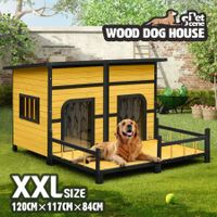 Wood Dog Kennel House XXL Pet Cat Home Shelter Crate Outdoor Puppy Cage Cabin Weatherproof Lift up Asphalt Roof Divider