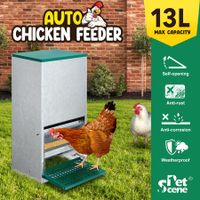 Auto Chicken Feeder Automatic Poultry Treadle Hens Rabbit Chook Food Dispenser Rat Bird Water Proof Galvanised Steel 13L