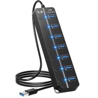 USB Hub 3.0,7-Port USB Hub Splitter with Individual On/Off Switches and Lights,3.2ft/1m Long Cable Compatible with MacBook,Laptop,Surface Pro,PS4,PC,Flash Drive,Mobile HDD