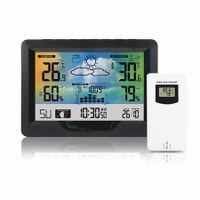 Wireless Weather Station Multifunctional  Weather Station Thermometer with Outdoor Sensor Digital Colour Display DCF Radio Clock  Hygrometer (Black)