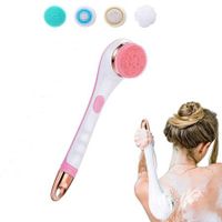 USB Rechargeable Silicone Shower Brush Long Handle Electric Scrubber 4 in 1 Body Scrub and Deep Cleaning Massage,1 Pack (Pink)
