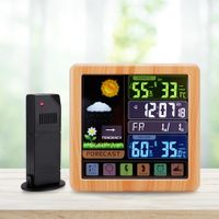 Full Weather Clock Weather Station Indoor Outdoor Color Display  Sensor Monitor Digital Full Touch Screen Weather Atomic Clock Color wood grain