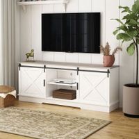 TV Stand Unit Wood Console Table Farmhouse Entertainment Centre Storage Cabinet Modern Sliding Barn Door 180cm