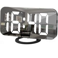 Digital Alarm Clock Large Mirror Display Surface LED Clocks with Dual USB Charger PortsRoom Wall Decor for Bedrooms-Black