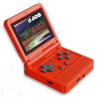 Handheld Game Console 3 inch Retro Clamshell Games Consoles Built-in Rechargeable Battery Portable Style Flip Hand Held Game Video Consoles System Red 64GB