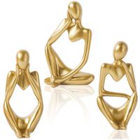 Resin Thinker Statue Gold Decor Abstract Bookshelf Sculpture for Office Book Shelf Gold Figurines Accents-3 Pack
