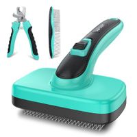 Pet Cleaning Slicker Brush for Shedding Long Short Haired, Safe Painless Bristles Removes Loose Undercoat, Sit For All Size Pet, With Comb & Nail Clippers included