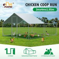 Chicken Run Coop Walk In Rabbit Hutch Bird Cage Hen Chook Pen House Dog Cat Enclosure Fence Bunny Shelter Aviary Large 300x400x195cm