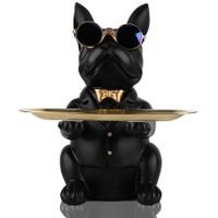 Modern Decor Resin Bulldog Tray Statue Storage Key Holder Candy Jewelry Earrings Tray Suitable for Home Decor-Black