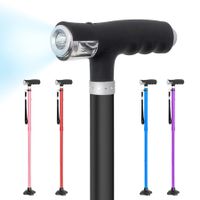 Walking Cane for Women Folding Cane for Men with Two Led Lights Quad Cane with Stable Base Lightweight and Adjustable Walking Stick (Black)