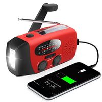 Emergency Hand Crank Radio with LED Flashlight  2000mAh  AMFM Portable Weather Power Bank Phone Charger, USB Charged & Solar Camping