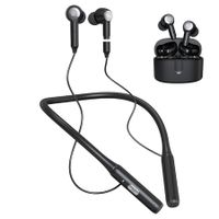 2In1 TWS Hanging-Neck Sports Bluetooth EARPHONE EARPLUG Music Auto Playing Wireless Stereo Anc Enc Dual Noise Reduction Hifi Subwoofer  Long Battery
