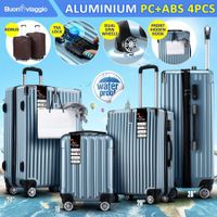 4 Piece Luggage Suitcase Set Carry On Traveller Bag Hard Shell Rolling Trolley Checked TSA Lock Front Hook Lightweight Ice Blue