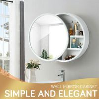 Bathroom Medicine Cabinet Mirror Vanity Round Wall Mirrored Cupboard with Storage Sliding Door White 60cm Diameter