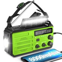 8000mAh Emergency Hand Crank Radio,AMFM Weather Alert Radio,Survival Solar Powered Radio with Super Bright Flashlight,SOS Alarm,Phone Charger,Compass for Hurricane,Outdoor Emergency (Green)