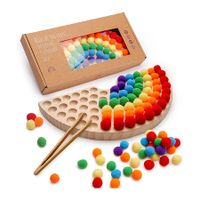 Wooden Rainbow Clip Beads Game, Matching Game Beads, Early Education Board Game, Fine Motor Skills Board Game