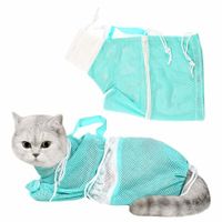 Cat Bathing Bag Puppy Dog Cleaning Shower Bag Adjustable Anti-Bite and Anti-Scratch Cat Grooming Bag for Bathing, Nail Trimming (Green)
