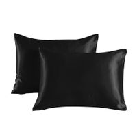 Satin Pillowcase Set of 2  Silk Pillow Cases for Hair and Skin Satin Pillow Covers 2 Pack with Envelope Closure (51*66cm Black)