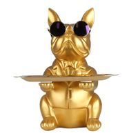 Bulldog Statue Key Bowl for Entryway Table Resin Storage Tray Modern Style Decorations for Home Table