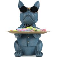Bulldog Statue Key Bowl for Entryway Table Resin Storage Tray Modern Style Decorations for Home Table-Blue