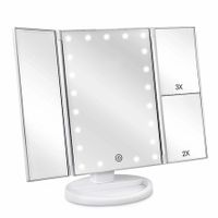 Tri-Fold Lighted Vanity Mirror with 22 LED Lights Touch Screen 3X/2X/1X Magnification Make Up Mirror-White