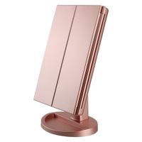 Tri-Fold Lighted Vanity Mirror with 22 LED Lights Touch Screen 3X/2X/1X Magnification Make Up Mirror-Rose Gold