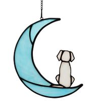 Loss of Dog Sympathy Gifts,Suncatcher Dog on Moon Stained Glass Window Decor Gift,White Dog Sympathy Gifts for Pet Loss Gifts,Loss of Dog Memorial Gift for Dog Lovers