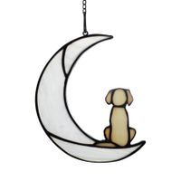 Loss of Dog Sympathy Gift,Stained Glass Dog on Moon for Suncatcher Gifts,Yellow Dog Memorial Gifts for Pet Loss Gifts,Pet Sympathy Gifts for Dogs,Pet Memorial Gifts