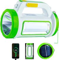 LED Emergency Handheld Flashlight,Solar USB Rechargeable Camping Lantern Waterproof for Camping Outdoor（Green）