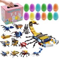 Prefilled Easter Eggs with Insect Building Blocks,Easy Assemble Surprise Easter Egg Toys Easter Party Favors,Easter Basket Stuffers,Easter Egg Hunting,Classroom Prize Toys (12 Pcs)