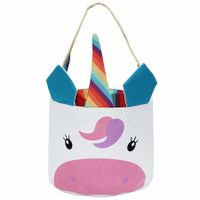 Easter Bunny Rainbow Unicorn Basket Egg Bags for Kids,Canvas Cotton Personalized Candy Egg Basket 20x22cm