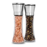 Stainless Steel Salt and Pepper Mill Set, Adjustable Ceramic Sea Salt Mill and Pepper Mill, Tall Glass Salt and Pepper Shakers  2 Pcs