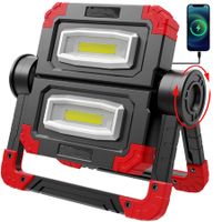 LED Work Light Rechargeable 360° Foldable Flood for Camping, Emergency Car Repairing and Job Site Lighting (Red)