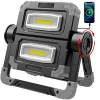 LED Work Light Rechargeable 360° Foldable Flood for Camping, Emergency Car Repairing and Job Site Lighting (Grey)