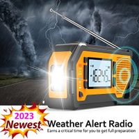 Emergency Weather Alert Radio with 2000mAh  Phone Charge, Solar Hand Crank Radio with Earphone Jack, SOS Alarm, LED Flashlight, Portable Survival Radio