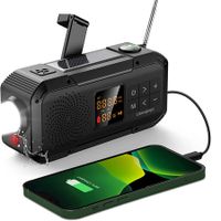 Small Emergency Radio, Waterproof Bluetooth Speaker, Portable Digital AM FM Radio with Flashlight, Solar and Battery Powered Crank Radio