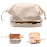 Waterproof Cosmetic Bag Large Capacity Travel Leather Makeup Bag Double Layer for all the Cosmetics-White