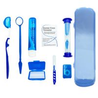 Portable Orthodontic Care Kit Orthodontic Toothbrush Kit Travel Oral Care Kit(8pcs Per Set) Blue