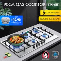 Maxkon 90cm Gas Cooktop Cooker 5 Burners Stoves Hobs Cook Tops Stovetop NG LPG Stainless Steel Surface Knobs