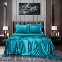 4 Piece Satin Bedding Sheet Pillowcase Sets Luxury Rich Silk Silky Super Soft Solid Color Reversible  Stain-Resistant Wrinkle Free (Teal)