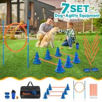 Dog Agility Equipment 7 Set Pet Obstacle Training Course Supplies Jump Puppy Hurdle Cones Weave Poles Carry Bag Water Bottle Bowl