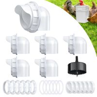 DIY Chicken Feeder No Waste - 6Pcs Automatic Poultry Feeder Port with Stopper & Hole Saw,Waterproof & Rodent Proof Gravity Chicken Feeder Kits for Buckets,Barrels,Bins,Troughs (White)
