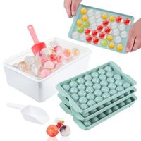 3pc Round Ice Cube Tray with Coolbox, Ice Cube Trays in Mini Ball, Ice Ball for Freezer, 3 x 99 Ice Cube Cocktail, Adapted Whisky ( Ice Cube*3 + box+ Shovel)