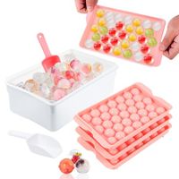 3pc Round Ice Cube Tray with Coolbox, Ice Cube Trays in Mini Ball, Ice Ball for Freezer, 3 x 99 Ice Cube Cocktail, Adapted Whisky ( Ice Cube*3 + box+ Shovel)