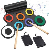 Roll Up Drum Practice Pad Midi Drum Kit with Built-in Speaker Drum Pedals Sticks Great Gift for Kids
