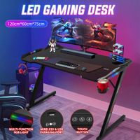 Large Gaming Desk Computer Desktop Home Office Racer Table Carbon Fiber Gamer Writing Workstation RGB LED Wireless USB Charger